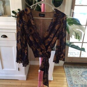 Storia Elegant Blue and Mustard Wrap Blouse